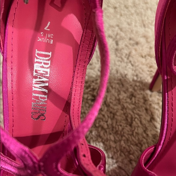 Dream Pairs Hot Pink Fuchsia Satin Stiletto Strappy Square Open Toe High Heels - Picture 3 of 9